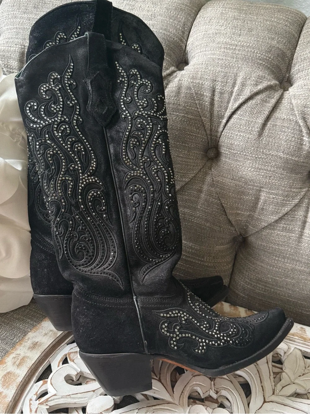 Corral Black Embellished Over-the-Knee Western Black Boots Women’s 8